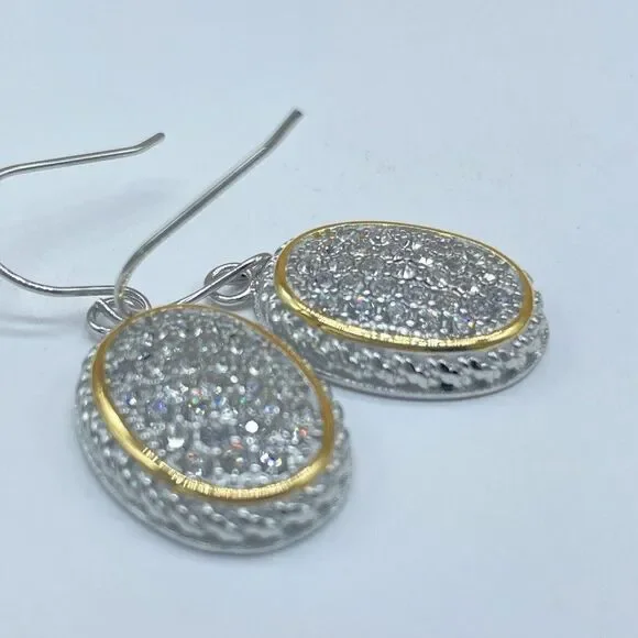 Emma Skye Silver Tone Pave Crystal Drop Earrings Gold Tone Accent Oval Shape - Picture 6 of 9